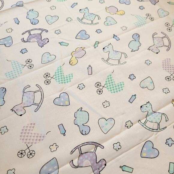 Cotton Fabric Baby Print Rocking Horse Hearts Hancock Fabrics 1 Yd x 44" Blue - Picture 3 of 11